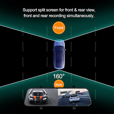 10 pollici touch screen 160o fotocamera super grandangolare Rear View Dash Cam